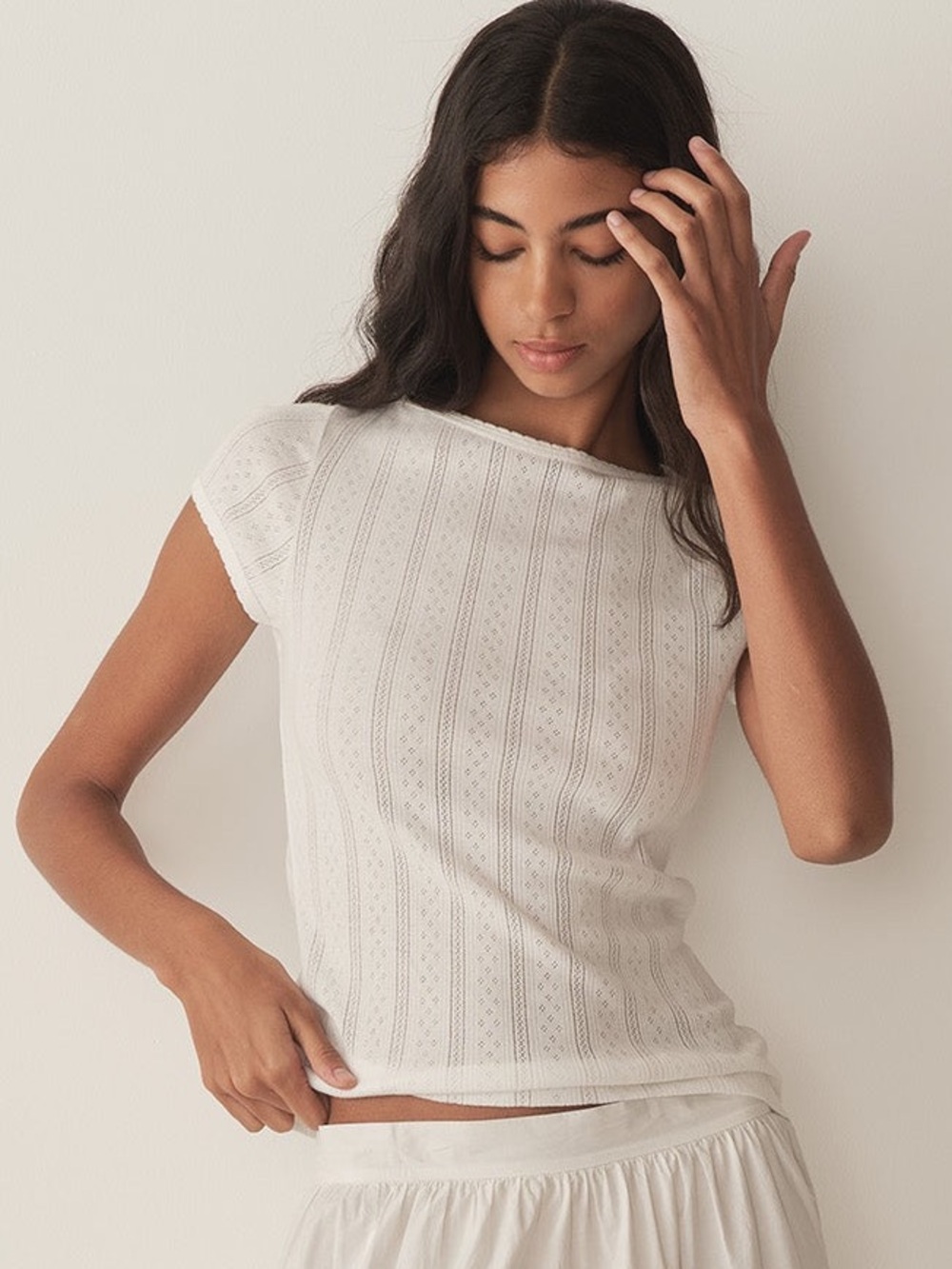 dôen pauline pointelle tee salt quelle - medium